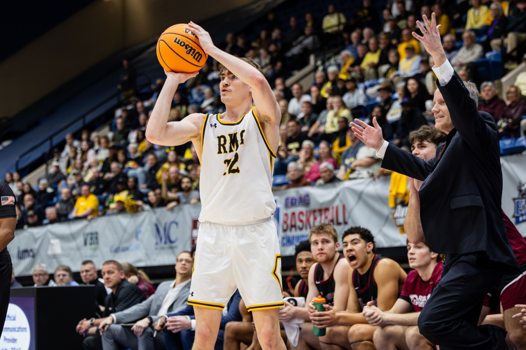 Randolph–Macon #12 rising for a jump shot in the ODAC Finals